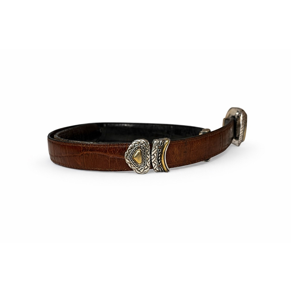 Vintage Brighton Women's Reversible Leather Belt Brown/Black-Gold/Silver Sz S/28 - Picture 2 of 9
